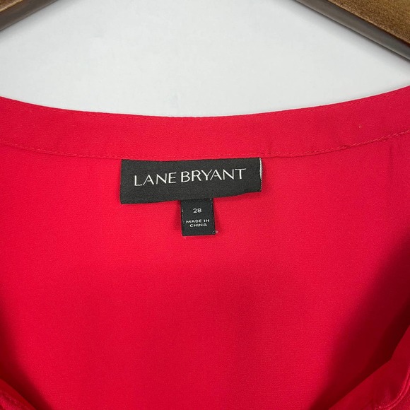 Lane Bryant | Red Neck Tie Dolman Sleeve Lightweight Sheer Career Blouse - Picture 5 of 7